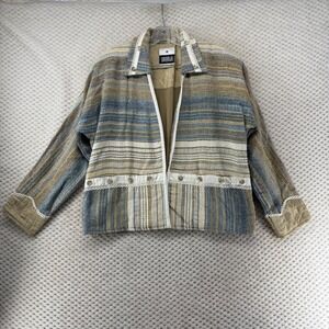 Yak Magik Jacket Women's Medium Blue Beige Cream Striped Hippie‎ Boho Textured